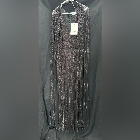 Mac Duggal 5915 Cape Sleeve Beaded Evening Dress in BlackBerry - Picture 5 of 7